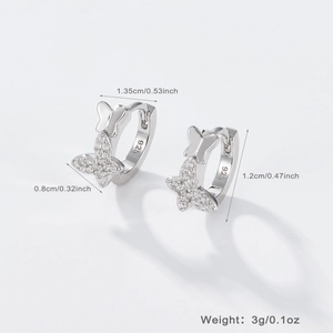 Detail showing 925 sterling silver butterfly hoop earrings with size measurements