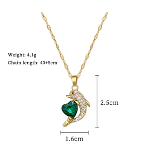 Detailed size and weight specs for dolphin heart pendant necklace in green and gold