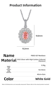 Detailed S925 silver necklace dimensions with a pink gemstone pendant measurement