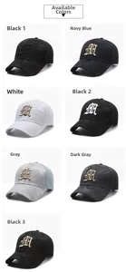 Macro view of mesh baseball caps featuring camouflage patterns and gothic 3D embroidery