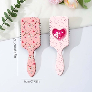 Set spazzole per capelli rosa con cuore e Cupido per massaggio cuoio capelluto