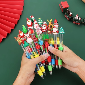 Christmas Multicolor Ballpoint Pen Quicksand Sequin Plastic Retractable Holiday Cartoon Santa Snowman Reindeer Stationery Gift