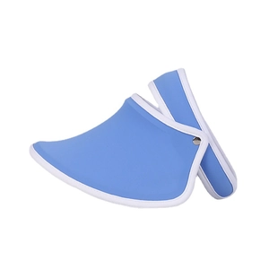 Light blue open top sun hat with white trim for women featuring a minimalist sporty design