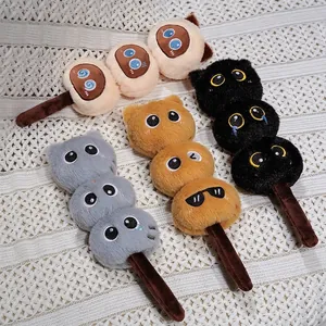 Cute stuffed cat plush keychain with three stacked balls and unique embroidered faces