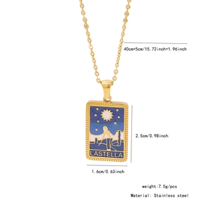 Detail showing tarot pendant size 2.5x1.6cm and gold stainless steel chain length