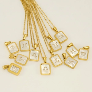 Collier Signe Du Zodiaque Plaqué Or 18K Acier Inoxydable Pendentif Rectangle Coquillage Horoscope Astrologique