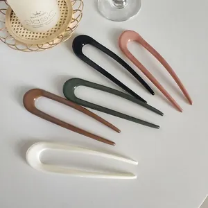 Five-piece set of elegant U-shaped hair pins in assorted Morandi colors for women
