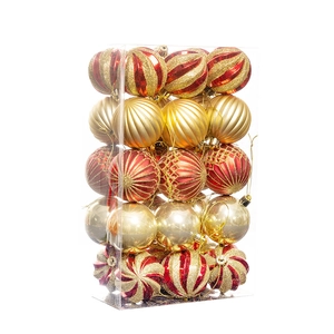24-piece set of assorted red and gold Christmas ball ornaments in a transparent gift box