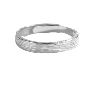 Vintage silver-plated men's ring with a unique bark texture and ripple metal design