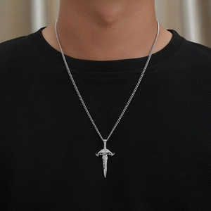 Retro stainless steel sword pendant necklace for men with a vintage street fashion aesthetic