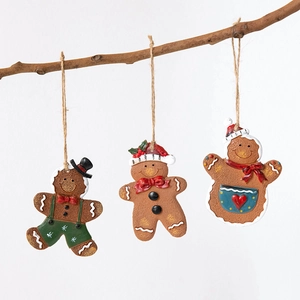 Resin Christmas Gingerbread Man Hanging Ornaments Festive Tree Decorations With Bow Heart Snowman Pattern Holiday Decor