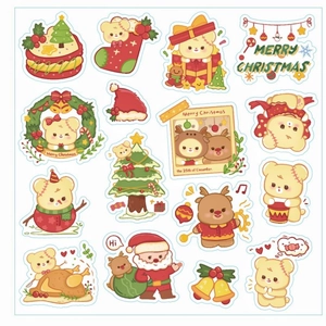 Merry Christmas themed cake topper stickers featuring Santa, reindeer, and cute bears