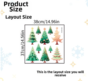 Detailed layout showing Christmas tree wall sticker dimensions 38cm by 37cm for DIY home decor