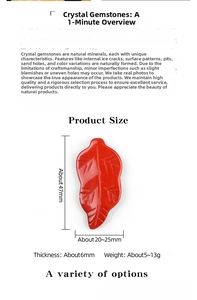 Detail showing red crystal leaf carving dimensions of 47mm height and vein texture