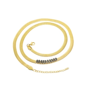 Vintage 18K gold plated herringbone snake chain necklace with black zircon stones