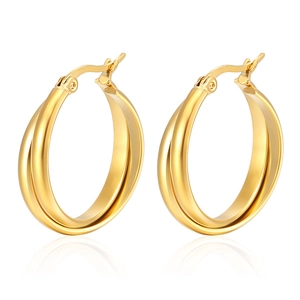 Orecchini a cerchio tondi da donna in acciaio inossidabile placcato oro 18K lucido