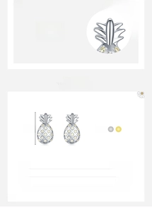 Détail de boucles d'oreilles ananas en argent s925 avec dimensions et poids