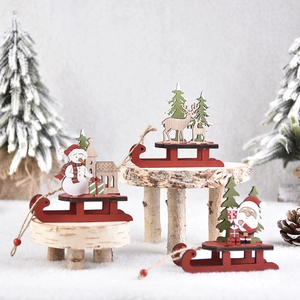Christmas Wooden Sleigh Desktop Ornaments DIY Assembly Cartoon Santa Snowman Reindeer Festive Home Decor Window Display
