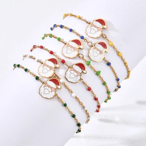 Santa Claus Bracelet Stainless Steel Enamel Christmas Charm Jewelry With Colorful Beads Holiday Gift For Women