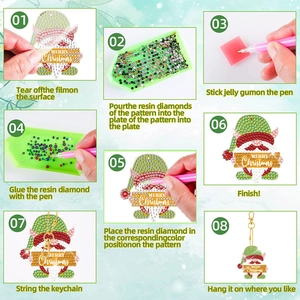 DIY Christmas Gnome Diamond Painting Keychain Set with step-by-step instruction guide