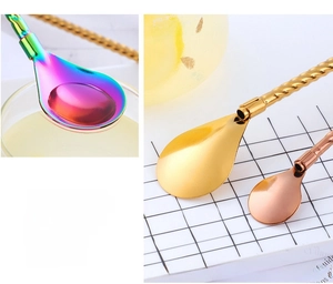 Close-up of 304 stainless steel straw spoons with spiral handles in various metallic colors