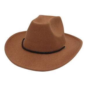 Vintage Western Cowboy Hat Wide Brim Felt Jazz Fedora With Adjustable Wind Rope Outdoor Travel Sun Protection