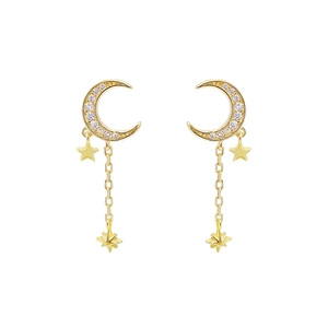 925 Sterling Silver Earring Post Copper Star Moon Tassel Drop Earrings For Women Luxury Zirconia Chain Dangle Earrings