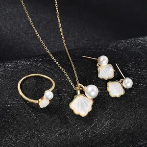 Shell Artificial Pearl Jewelry Necklace Earring Ring Copper Gold Plated 925 Sterling Silver Earring Post Women