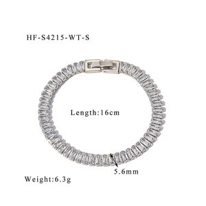 Detail shot of silver 18K stainless steel tennis bracelet with 5.6mm cubic zirconia