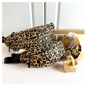 Leopard print canvas waist bags for kids in large and small sizes with adjustable straps