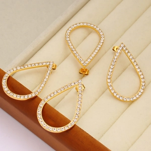Elegant gold-tone teardrop earrings with white crystal zircon inlay for women