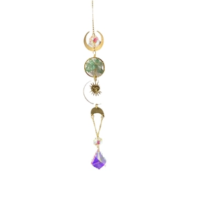 Golden Tree of Life crystal suncatcher with moon and star prisms for window garden decor