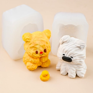 Molde de silicona para figuras de perro Westie y oso con texturas realistas para artes