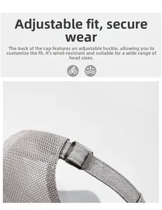 Detail of adjustable metal buckle and breathable gray mesh on a men's summer baseball cap