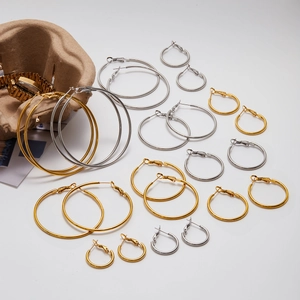 Classic 18K gold and silver stainless steel C-shaped hoop earrings in various sizes
