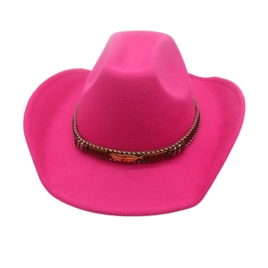 Western Cowboy Hat Polyester Felt Braided Band Gold Feather Buckle Curved Brim Retro Ethnic Style For Men Women