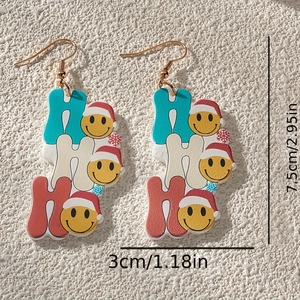Christmas acrylic smiley face Ho Ho Ho drop earrings in macaron colors for women