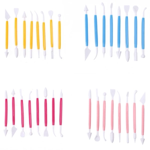 Set of 36 clay sculpting tools with various white tips on colorful plastic handles
