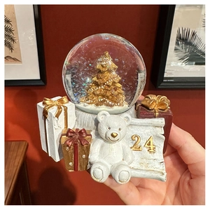 Detail of Christmas music box base with miniature bear, gift boxes and number 24