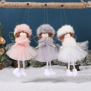 Christmas Angel Doll Hanging Ornaments Plush Hat Gauze Tulle Skirt Wire Wings Holiday Home Tree Decoration