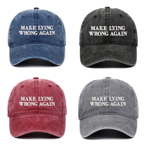 Set of four washed cotton baseball caps with Make Lying Wrong Again white embroidery