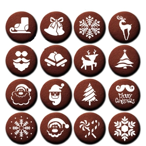 Set of 16 Christmas plastic coffee stencils with snowflake and reindeer patterns