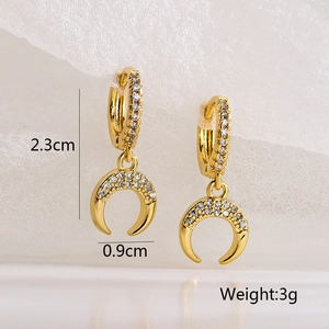 18K gold plated crescent moon earrings with cubic zirconia, 2.3cm height and 3g weight