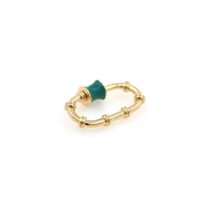 18K gold-plated oval carabiner screw clasp with green enamel for DIY jewelry making