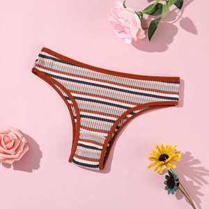 Culotte en coton rayée pour femme à taille basse avec texture côtelée et design patchwork
