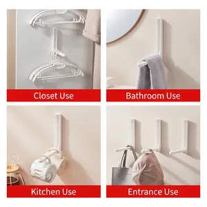 Wall-mounted folding white hanger hook for closet, bathroom, kitchen, and entryway storage