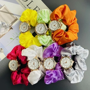 Women LED Glowing Scrunchie Watch Satin Fabric Strap Night Light Quartz Wristwatch Fashion Creative Hair Tie Watch For Girls
