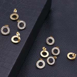 Stainless Steel Round Stud Earrings With Rhinestones Geometric Hollow Fashion Simple Creative Jewelry For Women