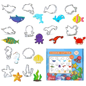 Detailed set of 12 stainless steel ocean creature cookie cutters with FDA certification