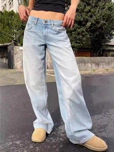Jean Taille Haute Jambe Large Pour Femme Denim De Coton Délavé Coupe Droite Baggy Look Vintage Streetwear Pantalon Casual